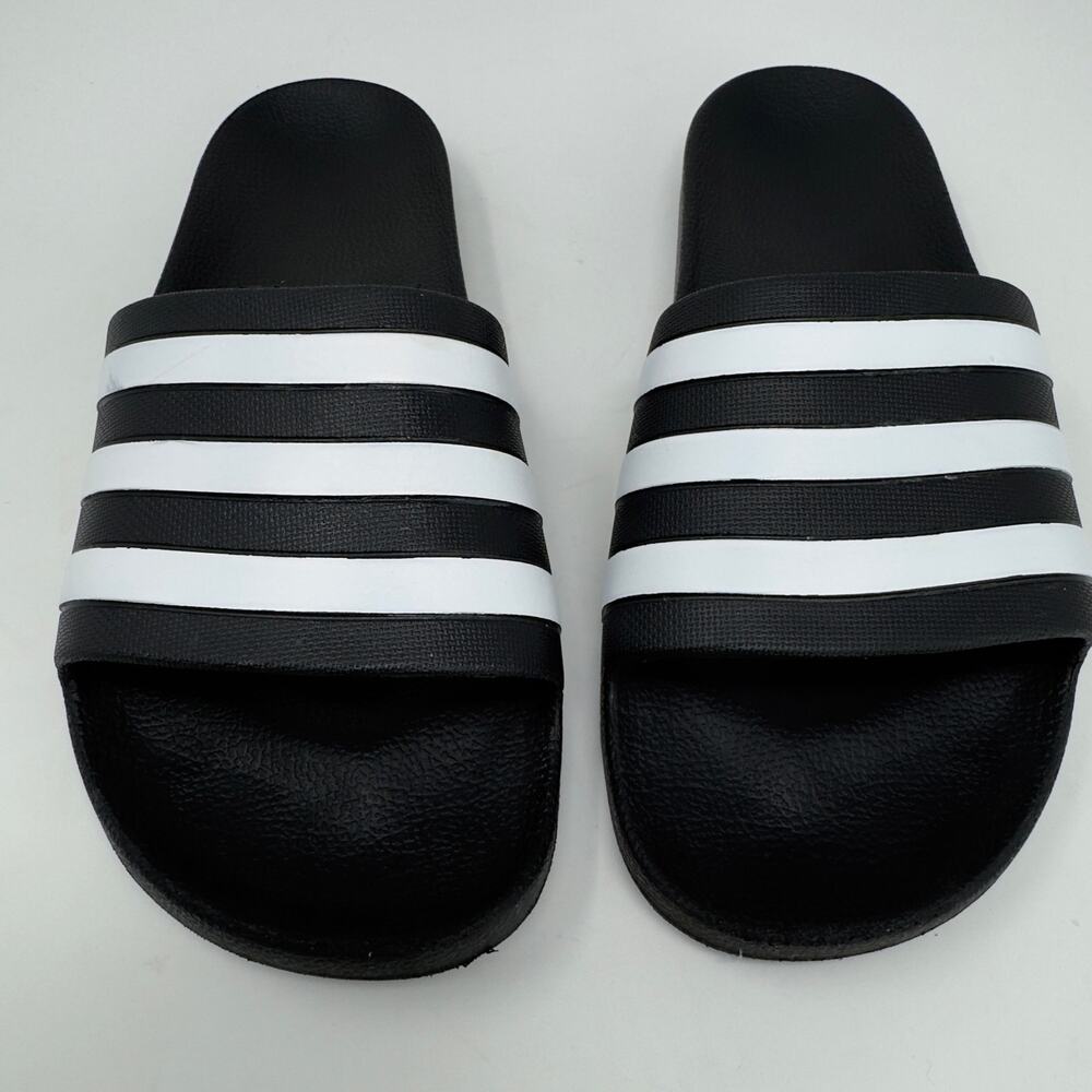 Adidas Black and White Striped Slide Sandal M10 / W11 - Picture 3 of 7